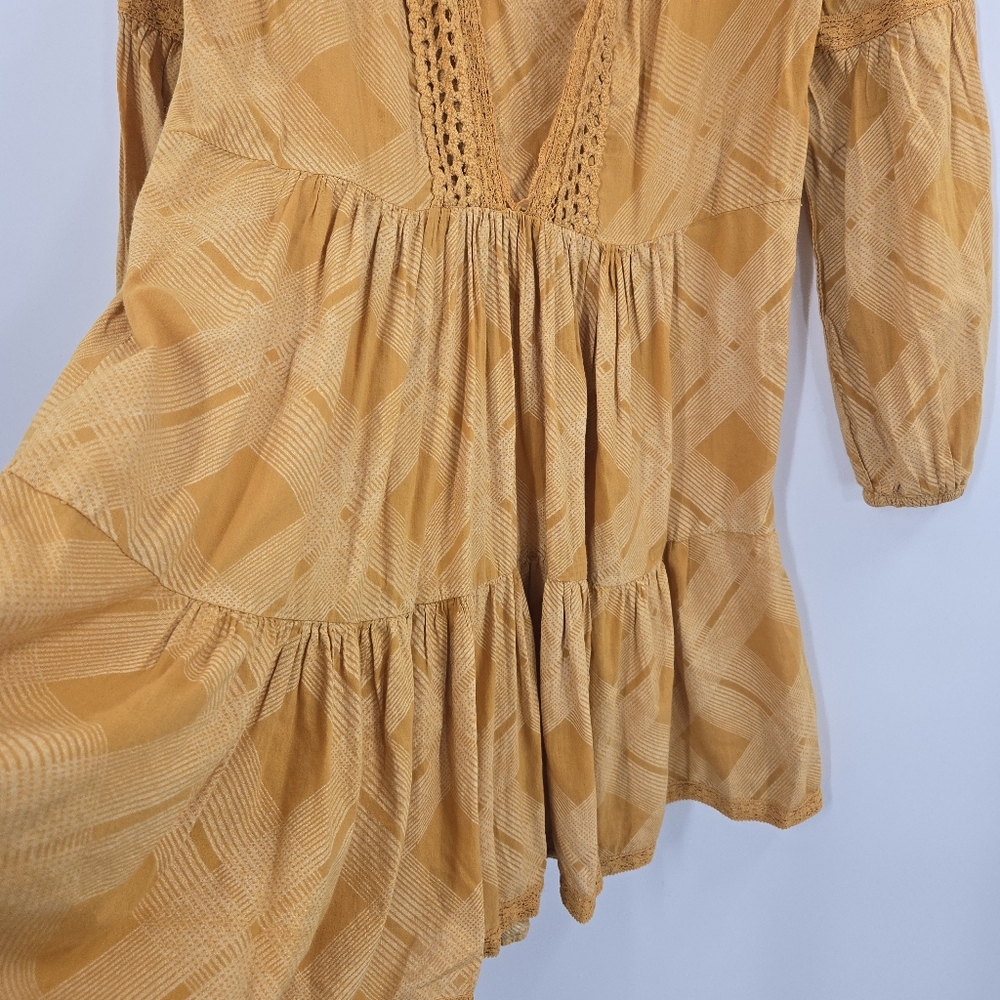 Free People Constantine Dress Gold Plaid Boho Long Sleeve‎ - Picture 7 of 14